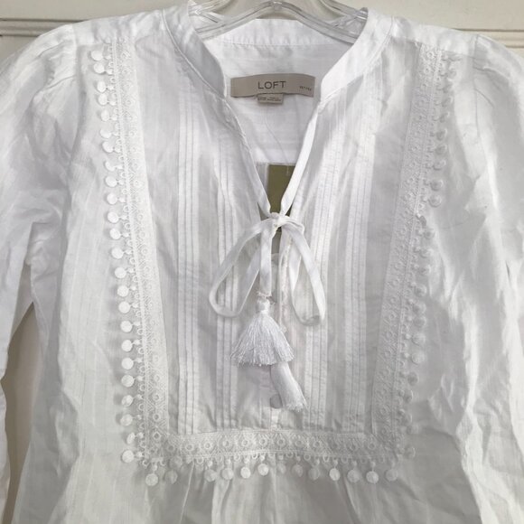 Loft | Tasseled Tie-Neck Bib Blouse - Picture 3 of 10